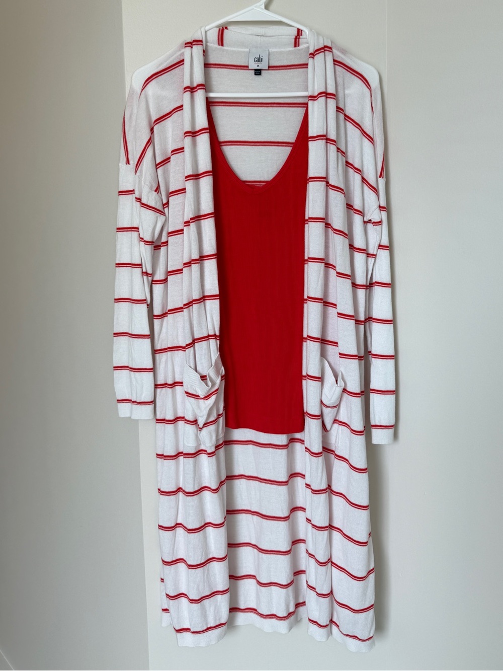 Cabi Striped Open Front Cardigan + Tank Set | Medium Cardigan / Small Tank